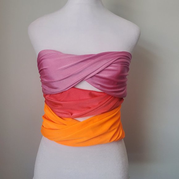 Cute Bandeau Tube Top Twisted Front Multi Colour Resortwear Beachy Poolside - Picture 3 of 8